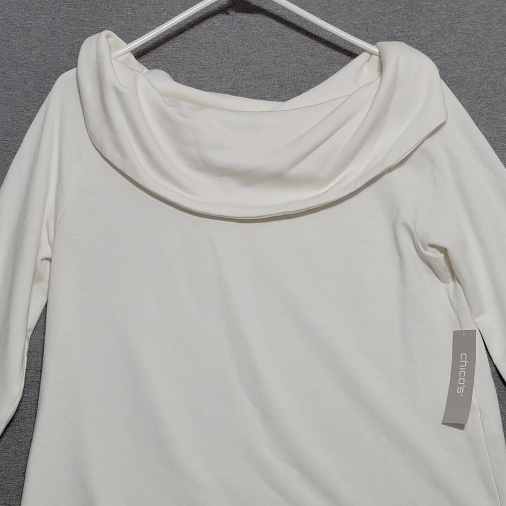 Chicos Zenergy Women's Blouse Sz 0 Brushed Fleece Tunic Bateau Neckline White